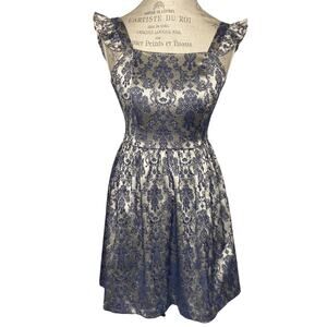 Altar’d State Metallic Damask Ruffle Sleeve A-Line Dress Women’s Size Small